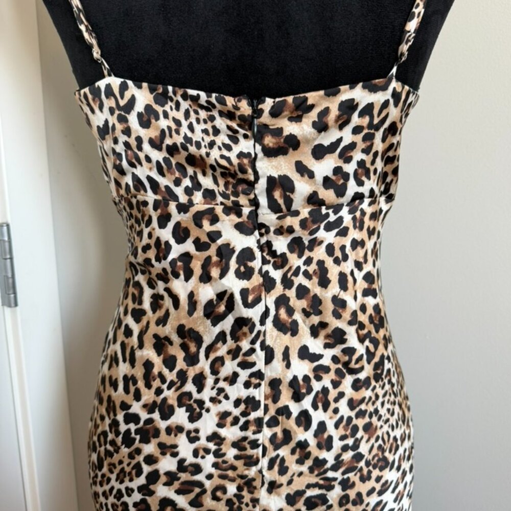 Leopard Print Satin Lace Trim Midi Dress | Small - Picture 5 of 8